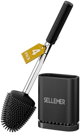 Sellemer Silicone Toilet Brush, Ventilation Slots Base Holder 4 Pack, Black