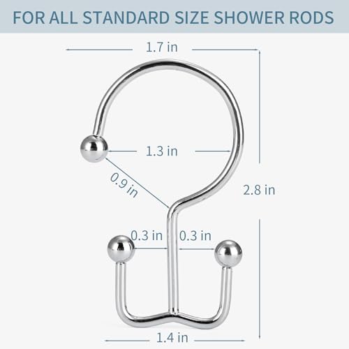 Goowin Shower Curtain Hooks, 12 Pcs Shower Curtain Rings, Durable Rust Proof Silver Shower Curtain Hooks, Shower Rings for Curtain, Double Glide Shower Hooks for Shower Curtain Rods, Chrome