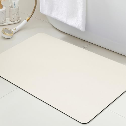 ACCUMTEK Non Slip Bath Mat, Thin Bathroom Rugs Fit Under Door, Quick Dry Bath Mats, Machine Washable Bath Rugs for Bathroom, Bathtub & Kitchen, Bathtub, Light Beige/Solid/24 x17
