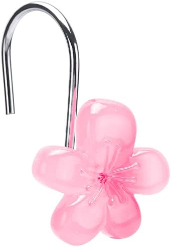 Flower Decorative Shower Curtain Hooks, Glow in The Dark, Set of 12, Pink