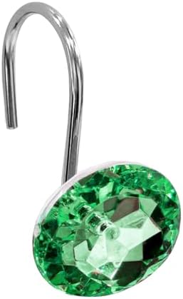 Crystal Diamond Round Shower Curtain Hooks Rings for Bathroom,Green,12PCS