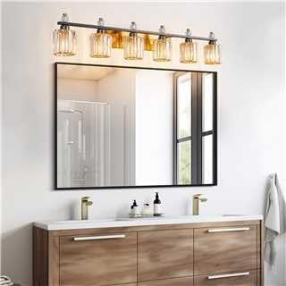 Bathroom Vanity Lights 6-Light Black Gold Modern Crystal Vanity Light Fixtures Over Mirror Crystal Bathroom Vanity Lighting Fixtures