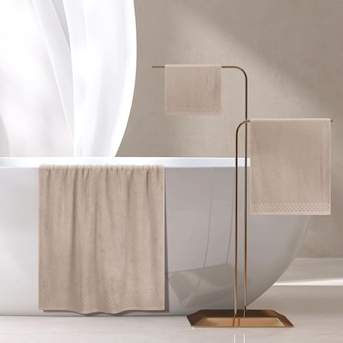 MyOwn Ultra Soft 3 Pack Cotton Towel Set, Contains a Bath Towels 28x55 inch, a Hand Towels 16x24 inch & a Wash Coths 12x12 inch, Ideal Everyday use, Compact & Lightweight - Tan