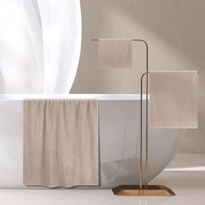 MyOwn Ultra Soft 3 Pack Cotton Towel Set, Contains a Bath Towels 28x55 inch, a Hand Towels 16x24 inch & a Wash Coths 12x12 inch, Ideal Everyday use, Compact & Lightweight - Tan
