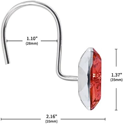 Red Diamond Crystal Bling Shower Curtain Hooks Rings for Bathroom,12PCS