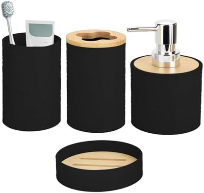 RRM Bamboo Bathroom Accessories Set 4 Pcs, Boho Bathroom Decor, Black