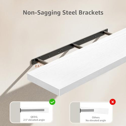 QEEIG Floating Shelves for Wall 35.4" Long - Wall Mounted Shelf Bathroom Kitchen Living Room Bedroom Farmhouse Home Decor Display Bookshelf Large 35.4 x 9.3 inch Set of 2, White (008-90W)