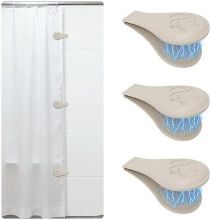 Magnetic Silicone Shower Curtain Clips for Liner 3 Packs (Light Brown)