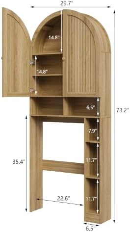 HMstone Over The Toilet Storage Cabinet, 29.7W'' Arched Bathroom Organizer and Storage with Doors and Adjustable Shelf, Space-Saving Freestanding Bathroom Modern Storage Cabinet Over Toilet (Natural)