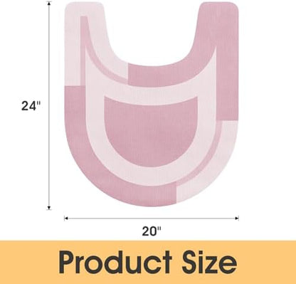 ACCUMTEK Non Slip Bath Mat, Thin Bathroom Rugs Fit Under Door, Quick Dry Bath Mats, Machine Washable Bath Rugs for Bathroom, Bathtub & Kitchen, Pink/Bordered/U-Shaped 24"x20"