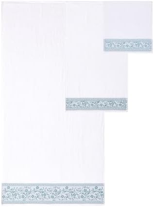 Modern Threads Allie 6-Piece 100% Cotton Towel Set – Jacquard Floral Border – Includes 2 Bath Towels, 2 Hand Towels, 2 Washcloths – Absorbent, Quick Dry, Soft & Durable – Seafoam