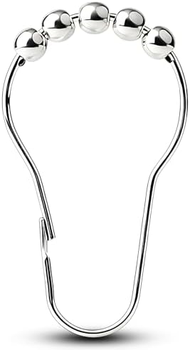 Shower Curtain Hooks Rings,Decorative Rust Proof Stainless Steel Shower Curtain Hooks,for Bathroom Shower Rods Curtains,Set of 12,Silver(Silver)