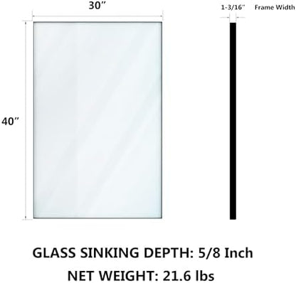 VocalStar Black Framed Mirror for Bathroom 40 x 30 Inch, Large Rectangular Wall Mirror Square Corner Metal Frame Bathroom Vanity Mirror Farmhouse, 1/4-inch Shatterproof Glass | Ultra-Flush Hanging