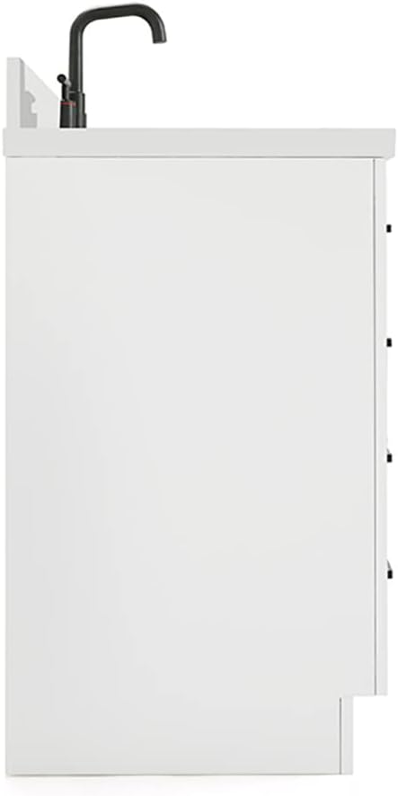 ARIEL Hepburn 60-inch Bathroom Vanity with Sink,Solid Wood, 1.5-inch Pure White Quartz Countertop & Backsplash, Single Rectangular Porcelain Sink, 2 Soft Closing Doors, 9 Dovetail Drawers, White