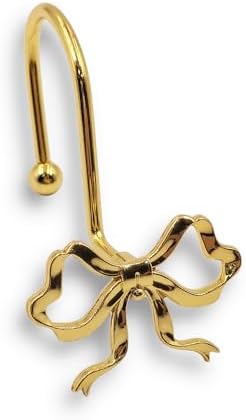 Gold Bow Shower Curtain Hooks, 12 Pack Coquette Bathroom Decor, Decorative Metal Rust Proof Shower Curtain Rings for Feminine, Vintage & Luxury Bathroom Aesthetic
