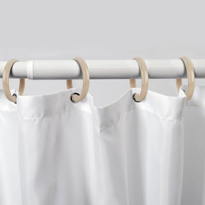 Beige Shower Curtain Hooks - 12 Pcs Circular Plastic Shower Curtain Rings for Bathroom - O Shaped Ivory Cream Shower Hooks Rings for Shower Curtain Rod