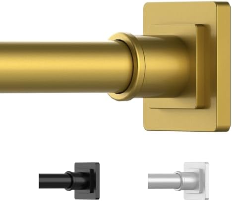 UIOSANRT Gold Shower Curtain Rod 35-66 Inches Non-Slip Shower Rod Tension Mounted No Drill , Adjustable Tension Curtain Rod for Windows Bathroom