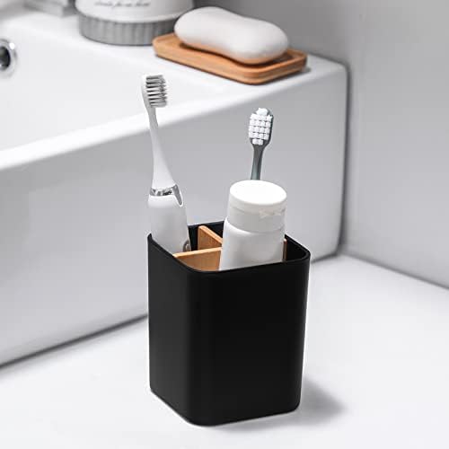 Bamboo Toothbrush Holder for Bathrooms Toothpaste Organizer - Black