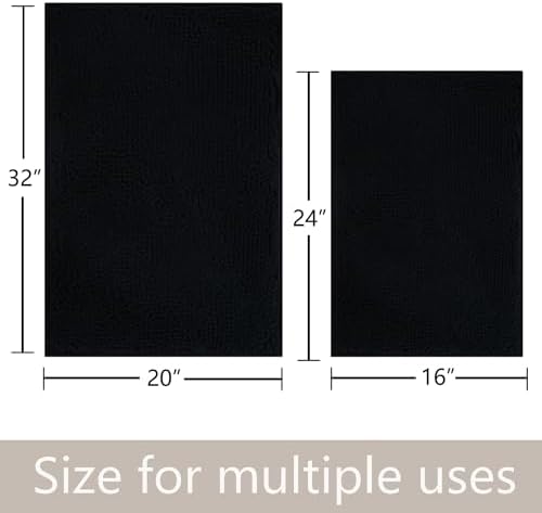 Bathroom Rugs Sets 2 Piece Chenille Bathroom Rugs,Extra Thick and Absorbent,Strong PVC Non-Slip Underside, Machine Washable, Dry Quckily, Soft Cozy Plush for Toilet,Bedroom (Black)