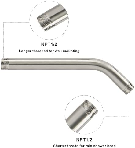 NearMoon Shower Arm with Flange, Made of 304 Stainless Steel Shower Extension Extender Pipe, Wall-Mounted for Fixed Bathroom Showerhead, Never Rust (10 Inch, Brushed Nickel)