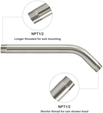 NearMoon Shower Arm with Flange, Made of 304 Stainless Steel Shower Extension Extender Pipe, Wall-Mounted for Fixed Bathroom Showerhead, Never Rust (10 Inch, Brushed Nickel)