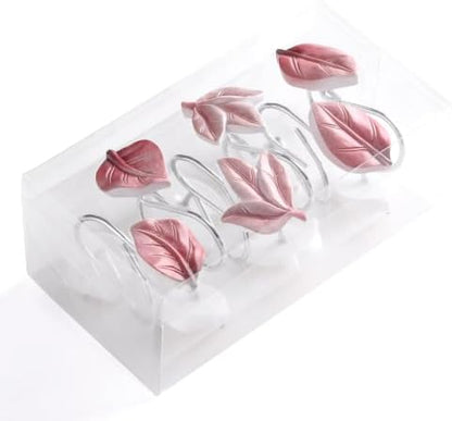Pink Plant Leaf Shower Curtain Hooks,Eucalyptus Bathroom Decor,12PCS