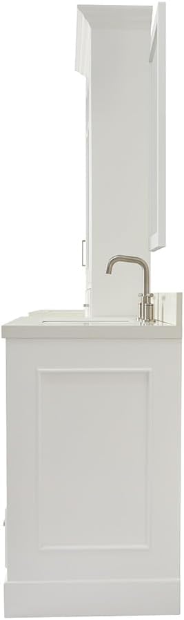 ARIEL Stafford 84-inch Bathroom Vanity with Sink,Solid Wood, 1.5-inch Pure White Quartz Countertop & Backsplash, Double Rectangular Porcelain Sink, 5 Soft Closing Doors, 6 Dovetail Drawers, White