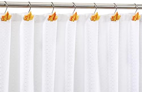 Maple Leaf Shower Curtain Hooks, 12Pcs Thanksgiving Decorative Shower Curtain Hooks, CHICTIE Autumn Fall Leaves Shower Curtain Rings Rustproof for Bathroom Bedroom Room Decor (Deciduous Yellow)