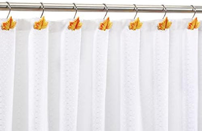 Maple Leaf Shower Curtain Hooks, 12Pcs Thanksgiving Decorative Shower Curtain Hooks, CHICTIE Autumn Fall Leaves Shower Curtain Rings Rustproof for Bathroom Bedroom Room Decor (Deciduous Yellow)