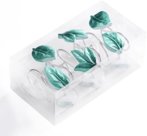 Teal Plant Leaf Shower Curtain Hooks,Eucalyptus Bathroom Decor,12PCS