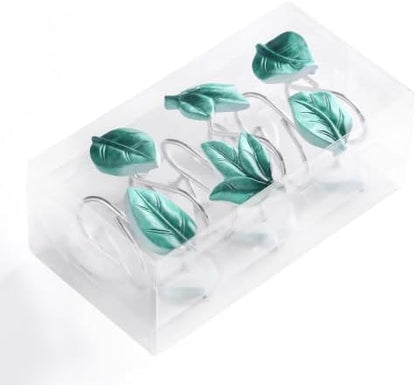 Teal Plant Leaf Shower Curtain Hooks,Eucalyptus Bathroom Decor,12PCS