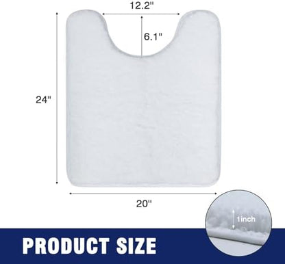 TECHMILLY U Shaped Super Soft Shaggy Bathroom Rugs, Absorbent Thick Non Slip Microfiber Toilet Rugs, Quick Dry Machine Washable Bath Mat for Bathroom Floor, Bathtub and Shower 24"x20" White