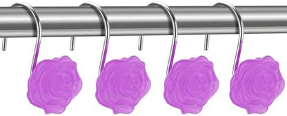 Rose Shower Curtain Hooks, Glow in The Dark, Pretty Floral Themed Elegant Bathroom Decor, Purple