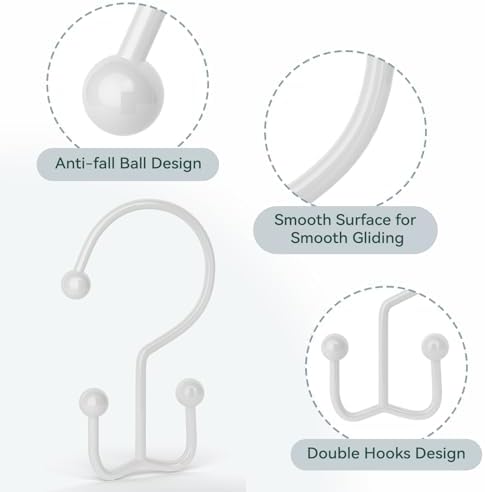 Goowin 24 Pcs Shower Hooks & Rings, Durable Rust Proof Double Glide Rings, Simple Hooks for Shower Curtain & Liner, White