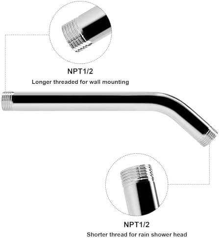 NearMoon Shower Arm with Flange, Made of 304 Stainless Steel Shower Extension Extender Pipe, Wall-Mounted for Fixed Bathroom Showerhead, Never Rust (10 Inch, Chrome Finish)