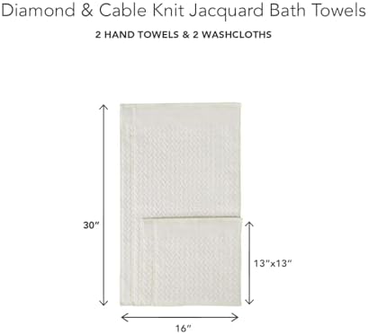 Texere 100% Organic Cotton Cable Jacquard 650 GSM Luxury Towel Sets - Ultra Soft and Absorbent Hotel and Spa Quality (Cable, Birch, 2 Hand & 2 Wash Towels)