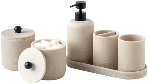 Bathroom Accessories Set, 6 PCS, Modern Sandstone Look, Beige