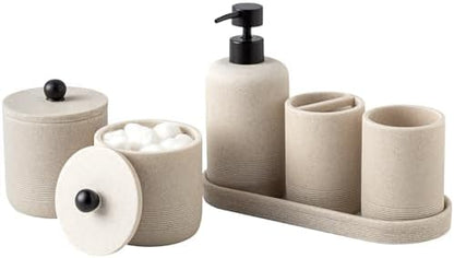 Bathroom Accessories Set, 6 PCS, Modern Sandstone Look, Beige