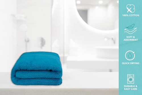 Bath Towels Pack of 6 – 24" x 48" – 100% Cotton Terry, Soft, Quick-Dry & Highly Absorbent – Teal Blue Towels for Bathroom, Spa, Gym, Hotel, Pool & Everyday Use