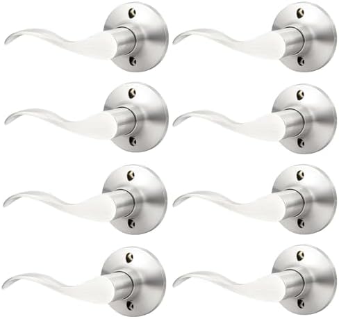 GOBEKOR 8 Pack Brushed Nickel Half Dummy Door Levers Keyless Left Handed Interior Door Handles Wave Dummy Lever Door Handle Pulls