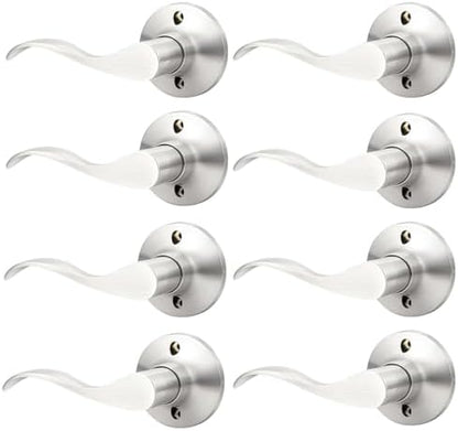 GOBEKOR 8 Pack Brushed Nickel Half Dummy Door Levers Keyless Left Handed Interior Door Handles Wave Dummy Lever Door Handle Pulls