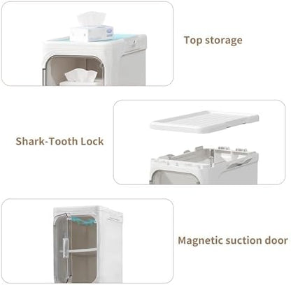 2-Tier Narrow Storage Cabinet Slim Bathroom Skinny Organizer with Wheels | Slim Storage Cabinet with Lockable Rolling Wheels Adjustable Detachable Shelves Snap Assembly for Small Spaces,Snow White