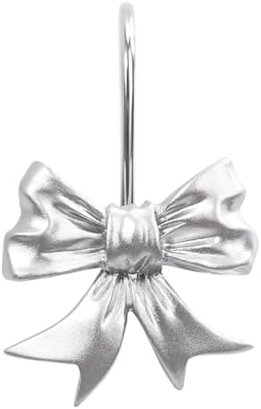 CHICTIE Decorative Shower Curtain Hooks, Bow Knot Shower Curtain Rings Hooks for Bathroom Baby Kids Room Rustproof Shower Hooks (Silver)