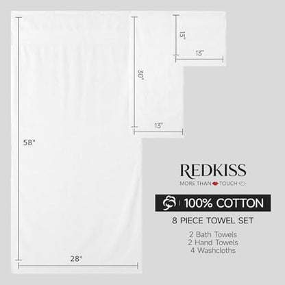 REDKISS 8 Piece White Towels Set, 100% Cotton Luxury Towel 600 GSM