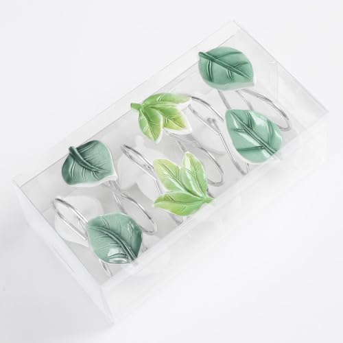 Green Plant Leaf Shower Curtain Hooks,Eucalyptus Bathroom Decor,12PCS