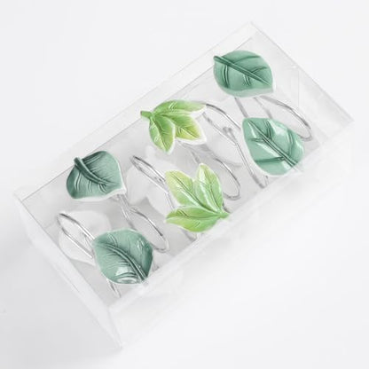 Green Plant Leaf Shower Curtain Hooks,Eucalyptus Bathroom Decor,12PCS