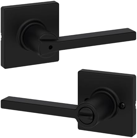 Kwikset Casey Interior Privacy Door Handle with Lock, Door Lever for Bathroom and Bedroom, Matte Black Reversible Keyless Turn Lock, with Microban Protection, Pack of 12