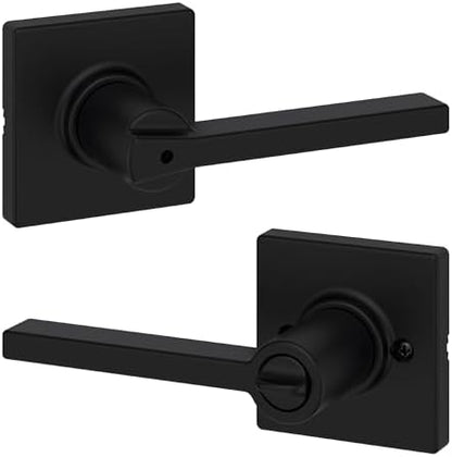 Kwikset Casey Interior Privacy Door Handle with Lock, Door Lever for Bathroom and Bedroom, Matte Black Reversible Keyless Turn Lock, with Microban Protection, Pack of 12