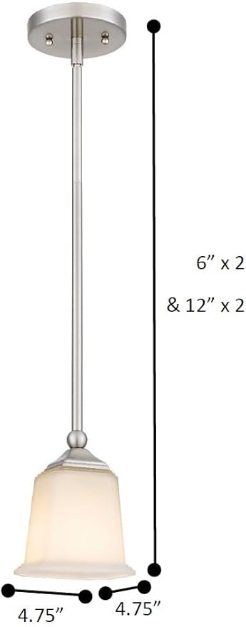 Nox Modern Farmhouse 1-Light Pendant Ceiling Light with White Glass Shade in Brushed Nickel Finish for Kitchen Island, Hallway, Entryway, Passway, Dining Room, Bedroom, Living Room