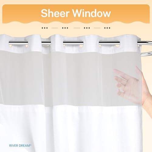River Dream Heavyweight No Hooks Required Dotted Waffle Weave Shower Curtain with Snap in Liner，Bathroom Curtains Shower Set - 71W x 74H,Hotel Grade,Spa Like Bath Curtain,White (Pack of 10)